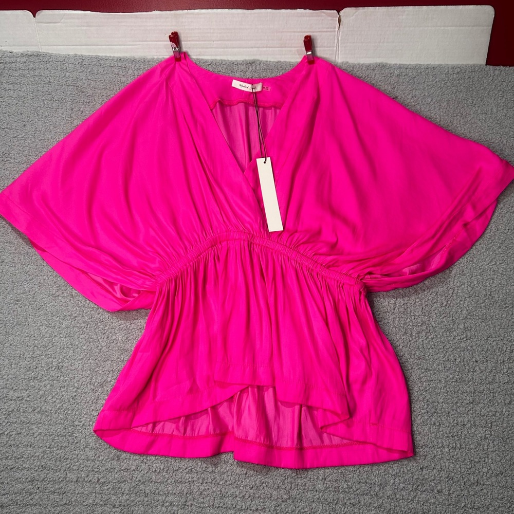 Mustard Seed Peplum Blouse Medium Hot Pink Barbiecore Boho Summer Chic - Picture 2 of 7
